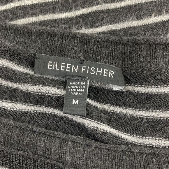 Eileen Fisher Gray Striped Lightweight Knit Sweater Scoop Neck Slouch Medium - Picture 10 of 13